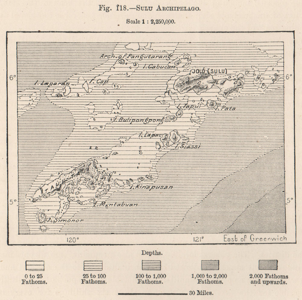 Sulu Archipelago. Philippines 1885 old antique vintage map plan chart